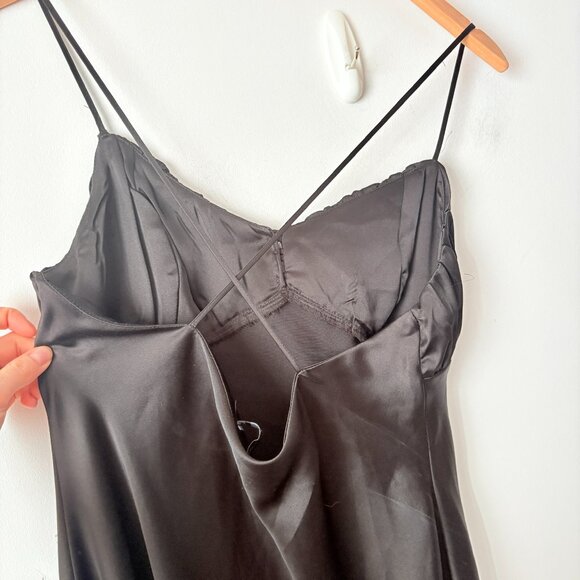 Zara Satin Midi Slip Dress Black Size Large - Picture 6 of 7